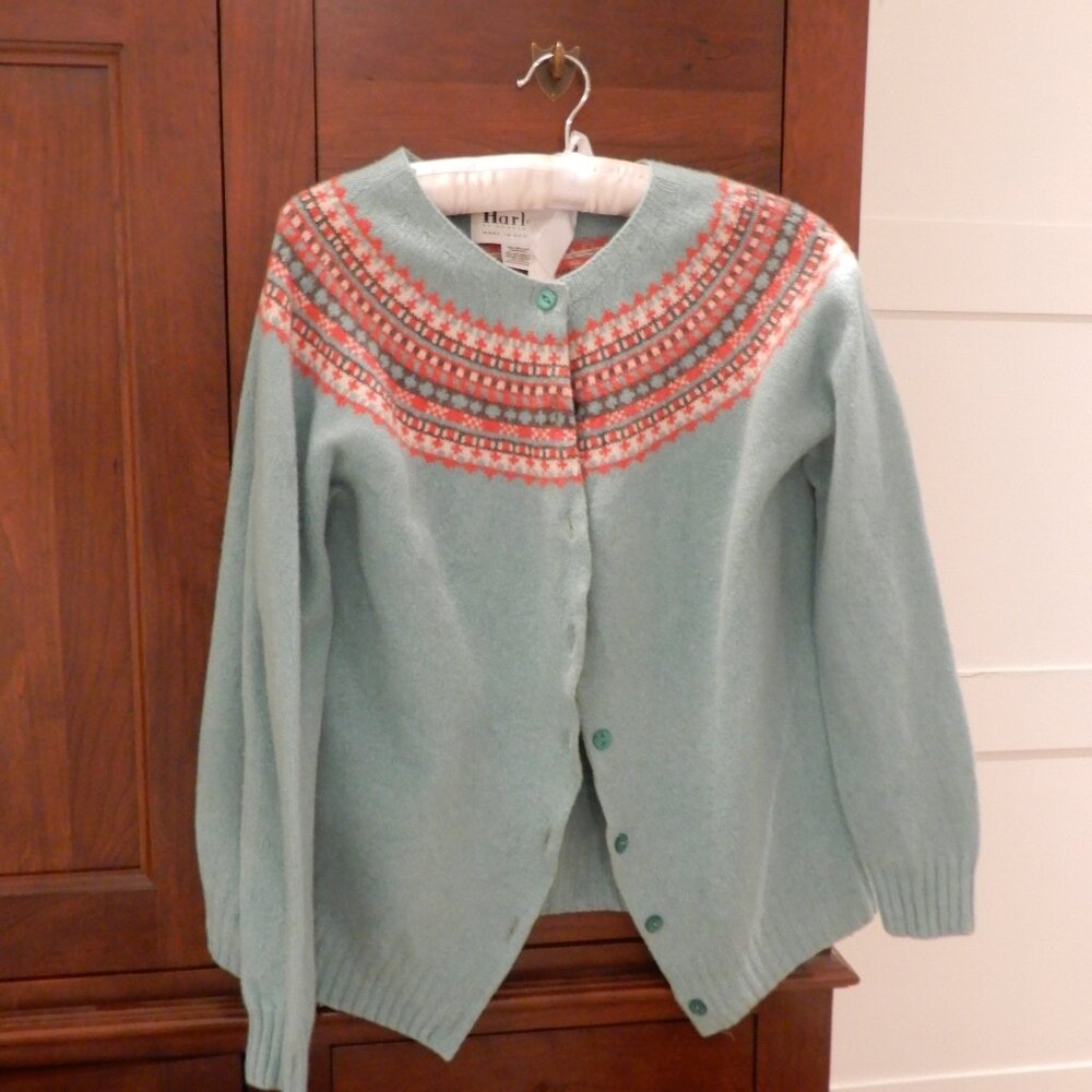 Harli Light Aqua Fair Isle Button Cardigan Sweater